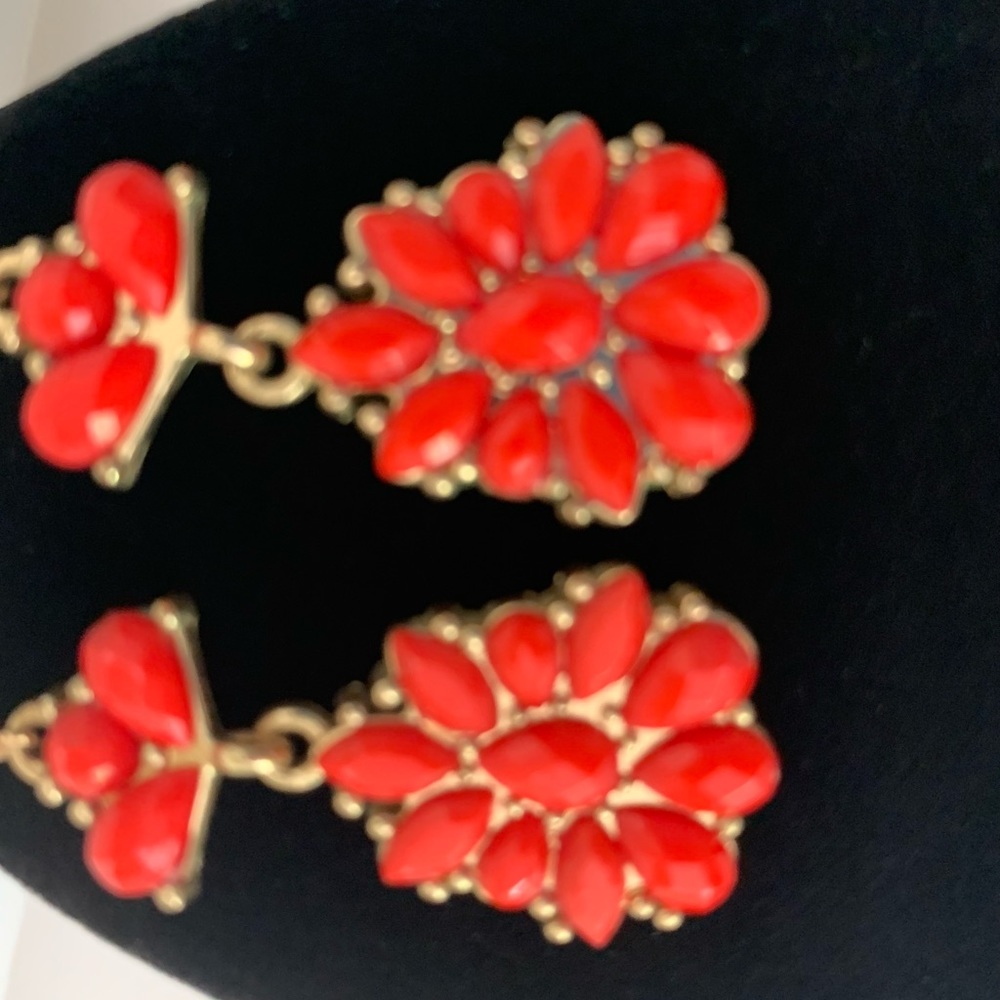 Marquise Red Stones with Gold Colored Background Drops Earrings - Picture 6 of 6